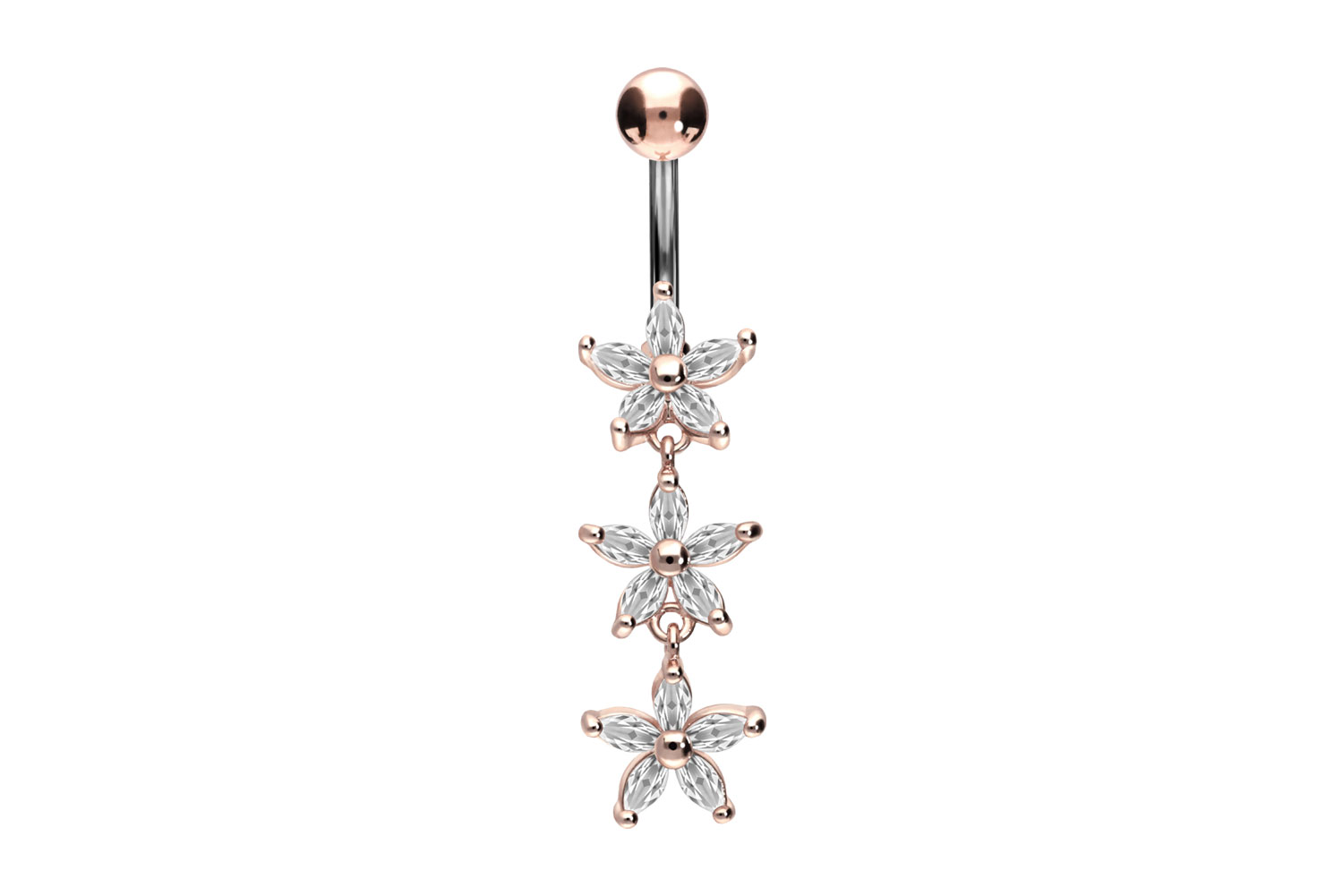 Titan Bananabell Piercing mit 925er Silber-Design 3 KRISTALLBUMEN